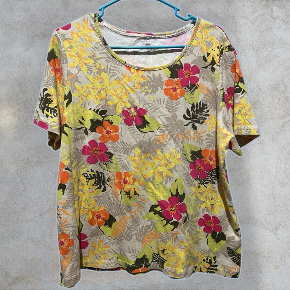 White Stag Floral Short Sleeve Tee - Yellow, Orange, Pink